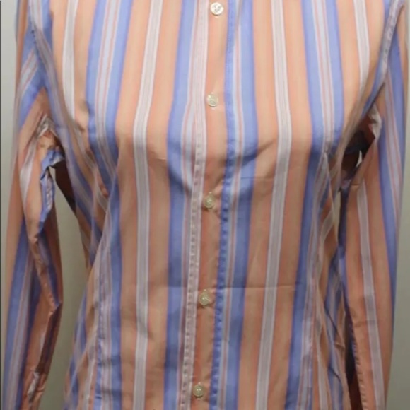 Kenneth Cole Women Orange Stripe Long Sleeve Dress Shirt Italy Made Small Cotton - Picture 3 of 9